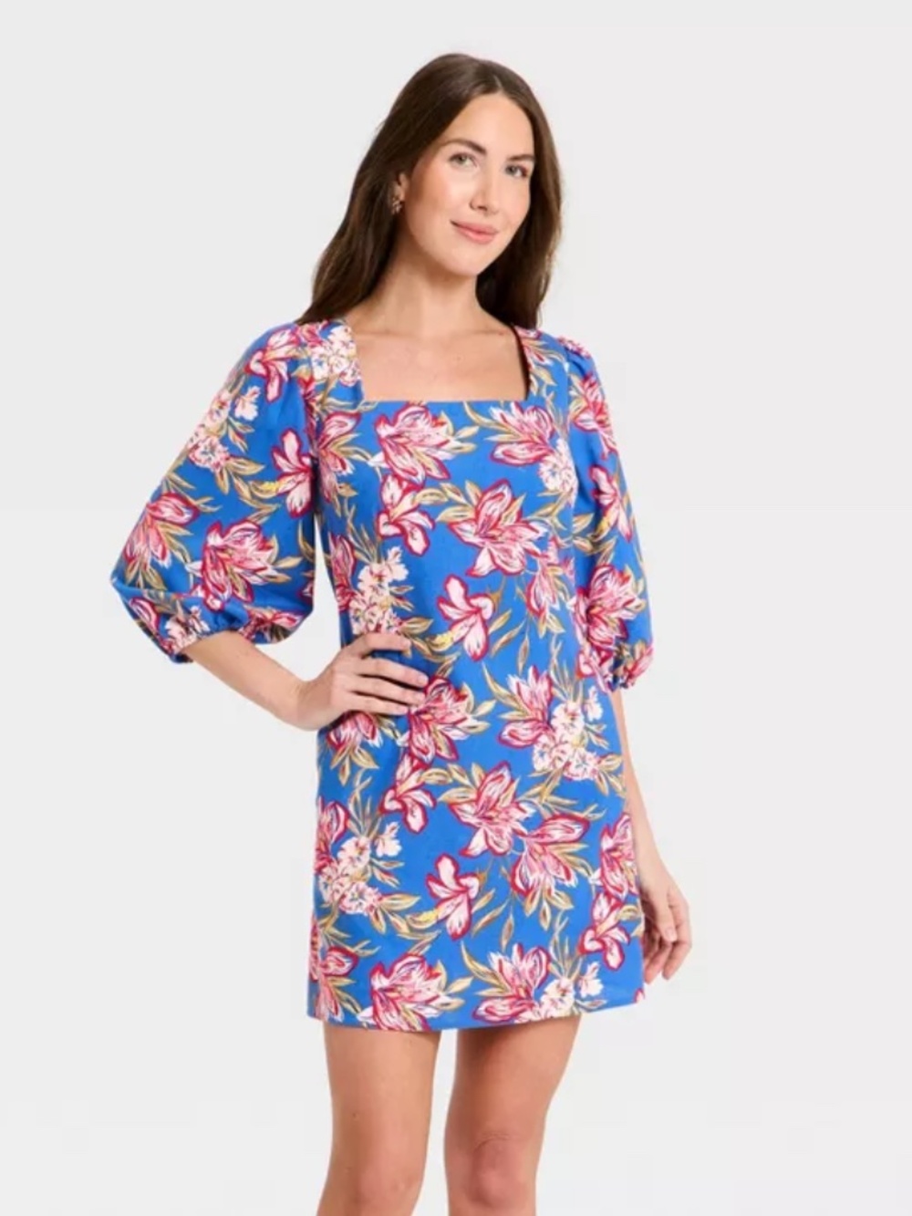 A New Day - Women's Linen Mini Slip Dress - A New Day Blue Flo Blue